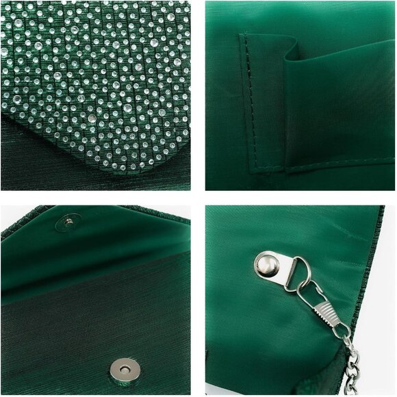 ⚡Women's Magnetic Closure Chain Strap Crossbody Envelope Green Clutch Handbag - Picture 5 of 6